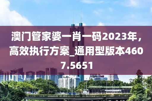 澳門管家婆一肖一碼2023年，高效執行方案_通用型版本4607.5651
